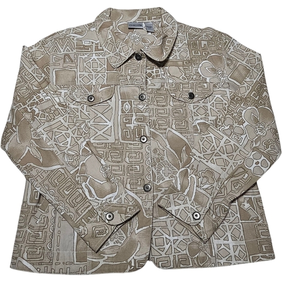 Women’s Chico’s Shacket Size 2 100% Cotton Button Front Jacket with Pockets - Picture 2 of 15